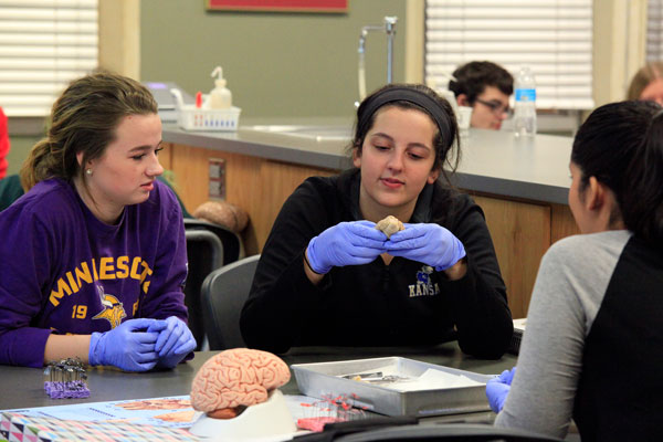 Girls sitting in a science class